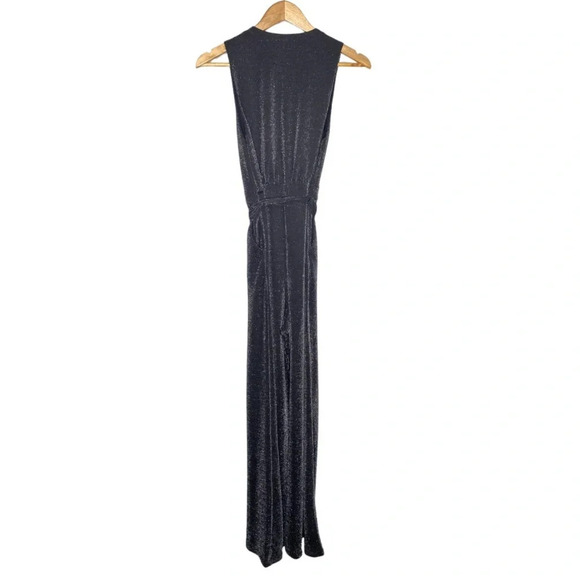 Anthropologie Greylin Black Shimmer Glitter Plunge Neck Wide Leg Jumpsuit Small - Picture 10 of 12